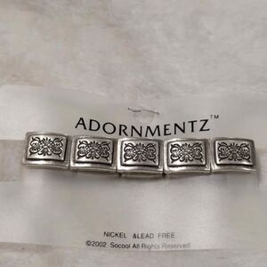 NWT Adornmentz Silver Tone Floral Scroll Embossed Stretch Panel Bracelet